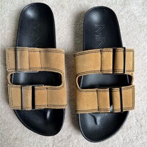 MANGO - Tan and Black Slide Sandals